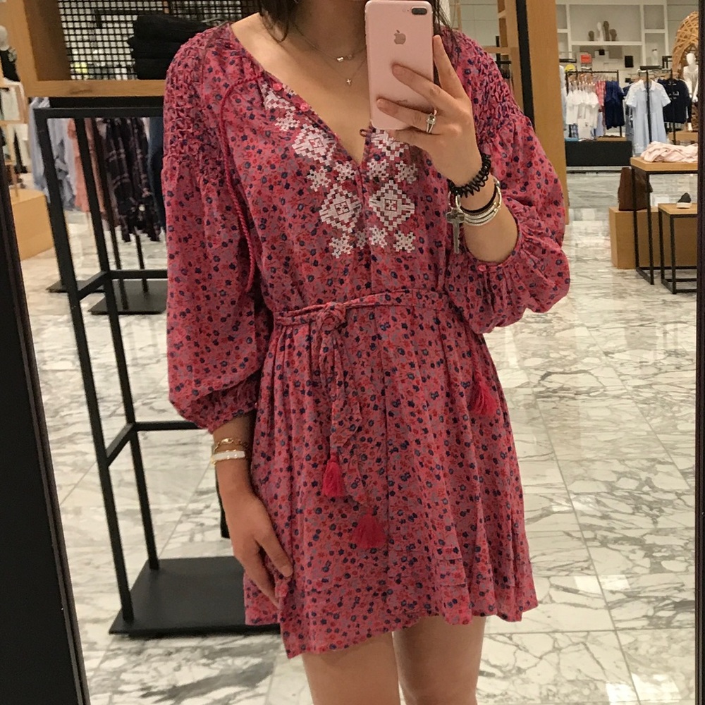 Pink Floral Long Sleeve TopShop Dress with Pockets